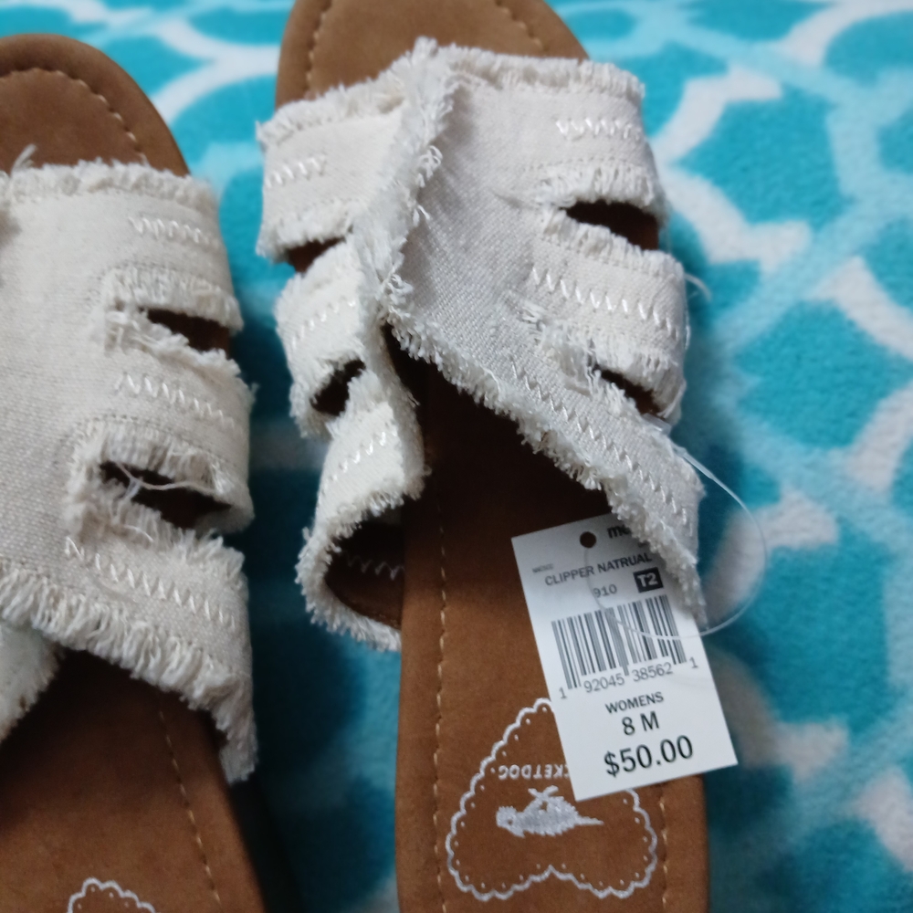 White Frayed Slide Sandals - Picture 3 of 5